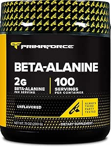 Primaforce Beta Alanine Powder, Unflavored, 200 Grams - Gluten Free, Non-GMO Suplemento para Hombres y Mujeres