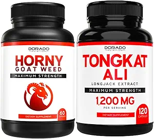 Horny Goat Weed (60 cuenta) Premium Hornygoatweed Maximum Strength AND Tongkat Ali For Men (120 capsules) Longjack Tongkat Ali for Men's Health &amp; Vitality Support - Vegan Safe &amp; Made in USA