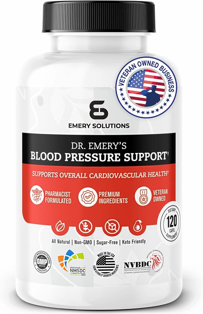 Suplemento de apoyo a la presión arterial del Dr. Emery con Magnesio, Zinc, Vitamina D3, & Potasio, Vegan-Aprobado, Libre de Azúcar, Formulado por Farmacéutico Clínico, 120 cápsulas, 30 días de suministro