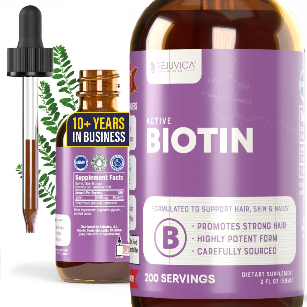 Rejuvica Health Active Biotin - Advanced Liquid Biotin Supplement - 5000mcg Support Hair Skin & Nails