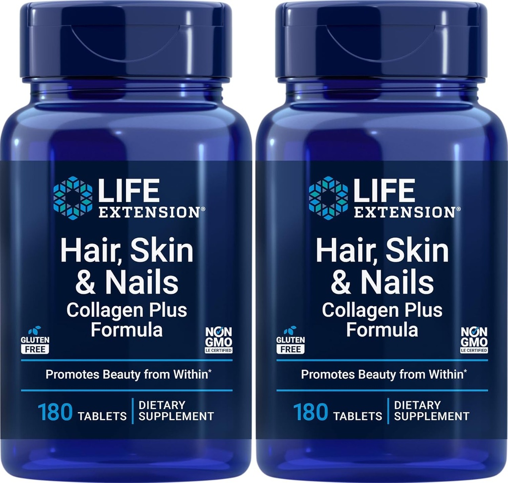 Extensión de vida Pelo, Esquín &amp; uñas Collagen Plus Fórmula, 180 Tabletas (Pack of 2)