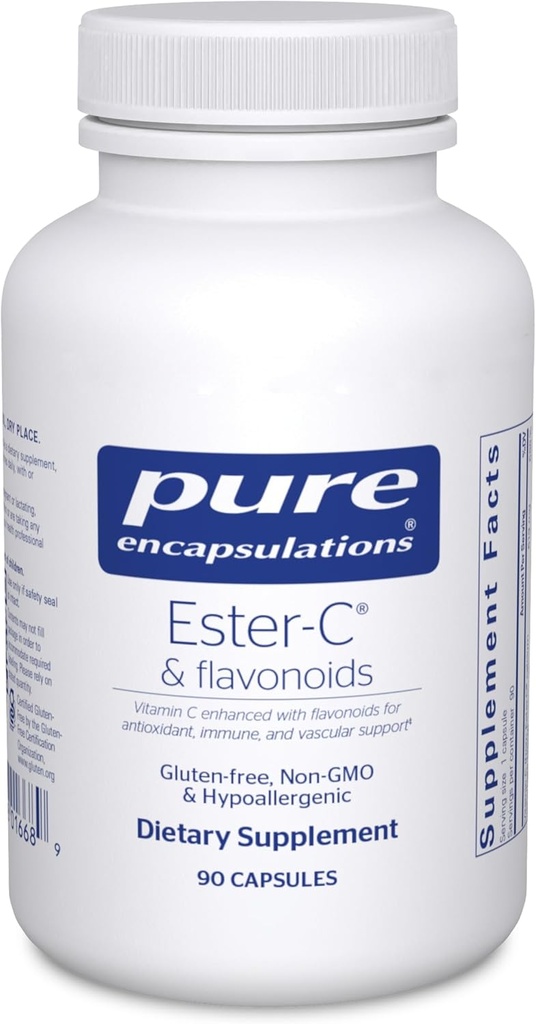 Encapsulaciones puras Ester-C &amp; Flavonoids - Suplemento Vitamina C para Antioxidantes - Immune & Vascular Support* con Calcio " Rutina - Gentle on Digestion - Vegan " Non-GMO - 90 cápsulas
