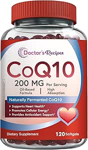 Recetas del doctor CoQ10 200mg Por Serving, Alta Absorción Coenzima Q10 Suplemento con Aceite de Oliva, Corazón & Vascular Salud, Producción de Energía & Antioxidante Apoyo, 2 Month Supply, 120 Softgels
