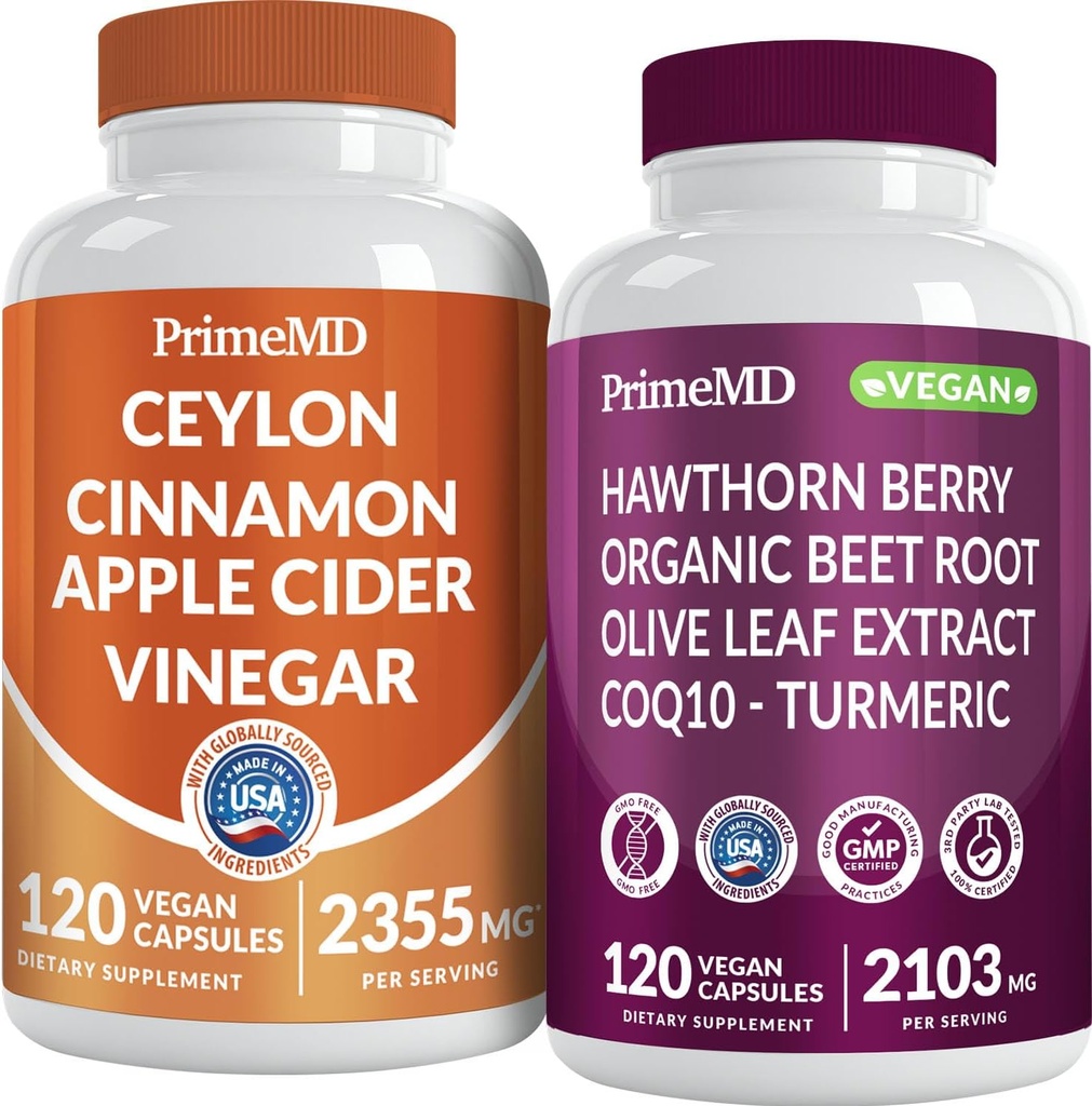 Ceylon Cinnamon (1pk) y Nitric Oxide (1pk) Suplemento Bundle - Potent Vitamins for Heart, Metabolism, Balance, Circulatory, Lipid y Immune Support - Non-GMO, Vegan, Gluten-Free