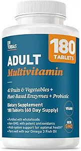 Dr. Tobias Adult Multivitamin for Women &amp; Men, Immune Supporting Vitamins from 42 Fruits, Vegetables, Plus Probiotics, Vegan Multivitamins for Men &amp; Women, Non-GMO, 180 Tablets, 60 Servings