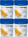 Lozenges de Plata con Vitamina C - Premium Nano Plata 60 PPM Colloidal Plata, Miel Orgánica y Vitamina C Suplemento Mineral gotas para soportar el sistema inmunológico, Soothe Cough & Throat - Pack de 4