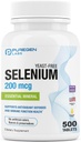 Puregen Labs Selenium 200 mcg Yeast Free Essential Mineral - 500 Vegetarian Tablets ← Immune & Antioxidant Support ← Non-GMO, Gluten Free, Made in USA