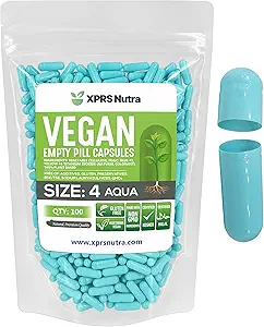 XPRS Nutra Tamaño 4 cápsulas vacías - 100 cuenta pequeñas cápsulas vegas vacías - píldoras vegetarianas DIY relleno de cápsulas vegetales - Fillable Do-It-youself Veggie Pill Caps (Aqua)