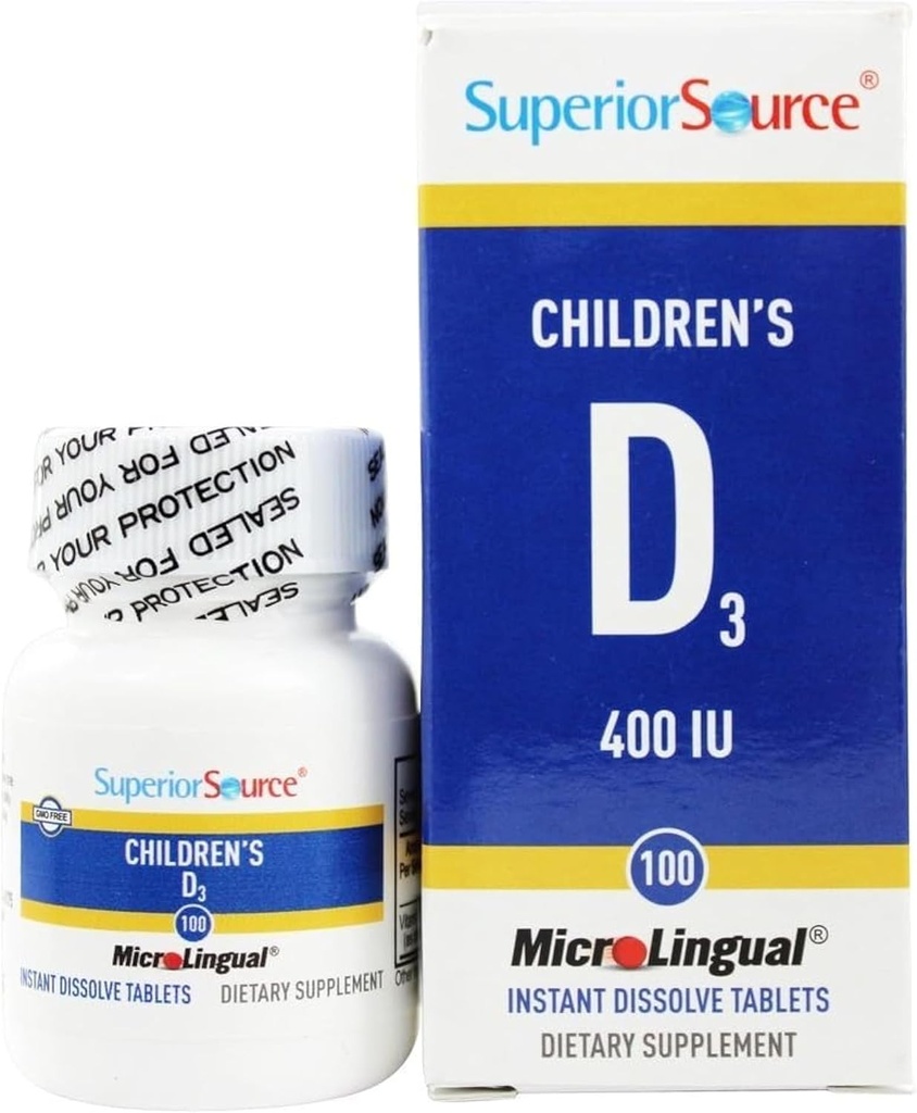 Vitamina D3 400 UI de la Fuente Superior - Tientes, Huesos &amp; Complemento de Apoyo Inmunitario para Niños - No GMO - 100 Tabletas Dissolvables MicroLinguales