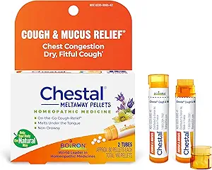 Pellets Boiron Chestal para Tos y Mucus Relief, Nasal o Chest Congestion, y Sore Throat Relief - 2 Count (160 Pellets)