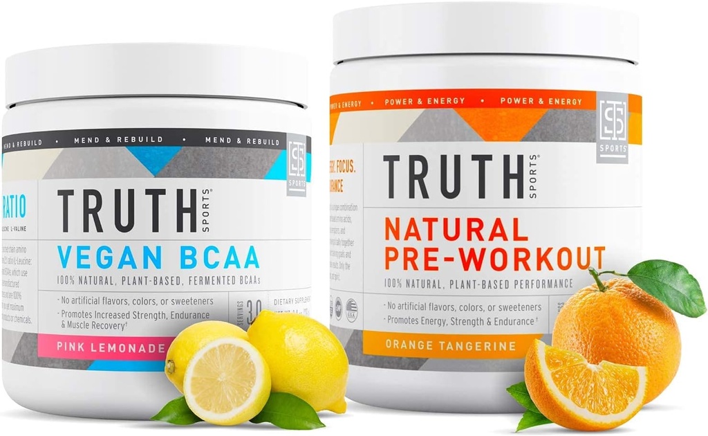 Verdad Nutrición Natural Athlete Workout Stack - Vegan BCAA (Pink Lemonade) + Preworkout Natural (Orange Tangerine)