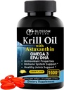 Aceite de Krill Antártico Softgels–1600mg por Servir con 2 mg de Astaxanthin, alta Omega‐3 (174mg EPA & 120mg DHA) en forma de fosfolípido–Apoyo conjunto, corazón, piel y salud cerebral–60 Softgeles saboreados por limón