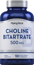 Piping Rock Choline Bitartrate 500mg  180 Capsules ← Non-GMO, Gluten Free Supplement