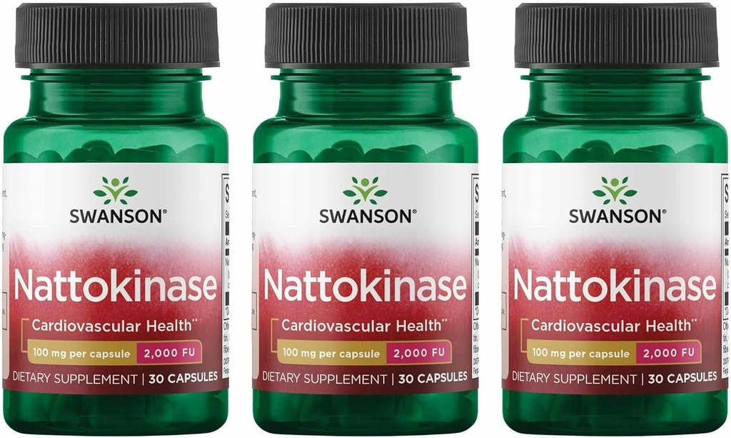 Swanson Nattokinase 2000 Unidades Fibrinolíticas 100 Milligrams 30 Capsules Enzyme (3 Pack)
