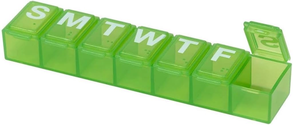 EZY DOSE Organizador semanal de píldoras (7 días), Caja de vitaminas y medicinas, Compartimientos X-Small, Color mayo Vary