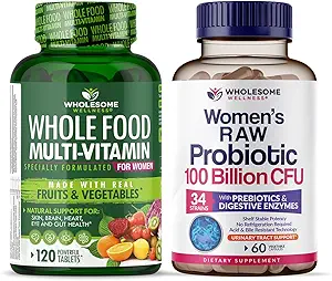 Multivitamina de alimentación integral para mujeres - Vitaminas Multi Naturales, Minerales, Extractos Orgánicos + Dr. Probióticos Raw Formulados para Mujeres 100 Billones CFUs con Prebióticos Bundle