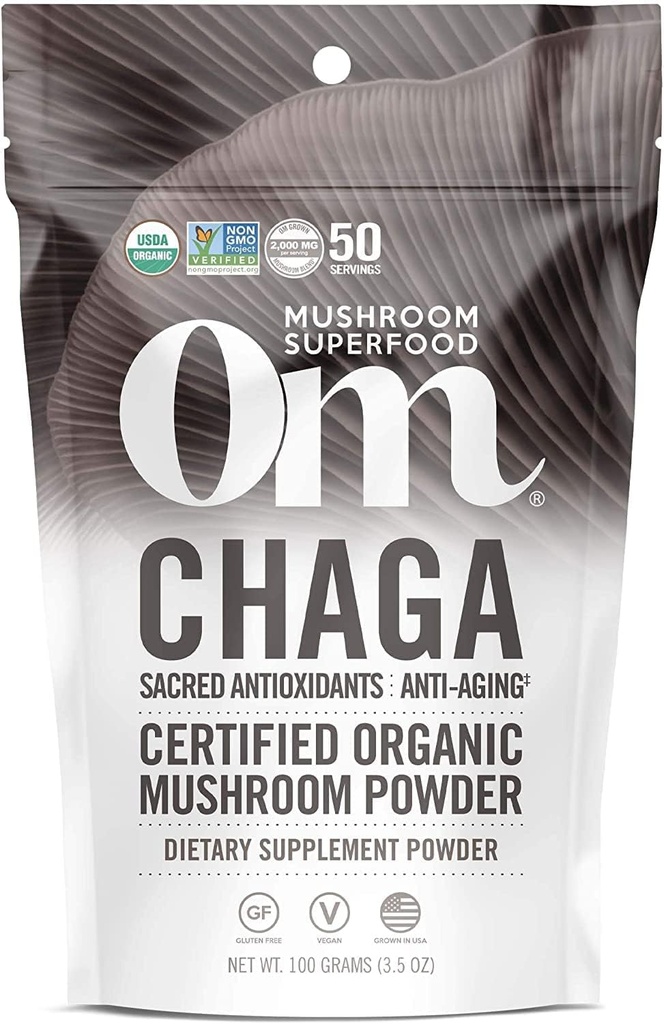 Om Mushroom Superfood Chaga Organic Mushroom Powder, 3.5 Ounce, 50 Servings, US Grown, Sagrado Antioxidantes &amp; Immune Support, Superfood Mushroom Supplement