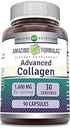 Amazing Formulas Advanced Collagen Supplement tención Collagen Type I, II & III with Vitamin C & Hyaluronic TEN 1600 Mg Per Serving TEN 90 Capsules TEN NO-GMO TEN Gluten-Free TEN Made in USA