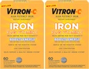 Suplemento de hierro Vitron-C, una vez al día, Hierro de alta potencia más vitamina C, apoyar la producción de células rojas de sangre, teñir tabletas gratis, 60 cuenta, 2 paquete