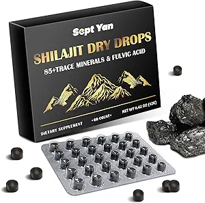 Shilajit Pure Himalayan Organic Dry Drops Shilajit Resin Supplement (60 Tablets - 200mg Cada uno), Shilajit for Men Women with 85+ Trace Minerals & Fulvic Acid for Energy, Immunity, Brain Support
