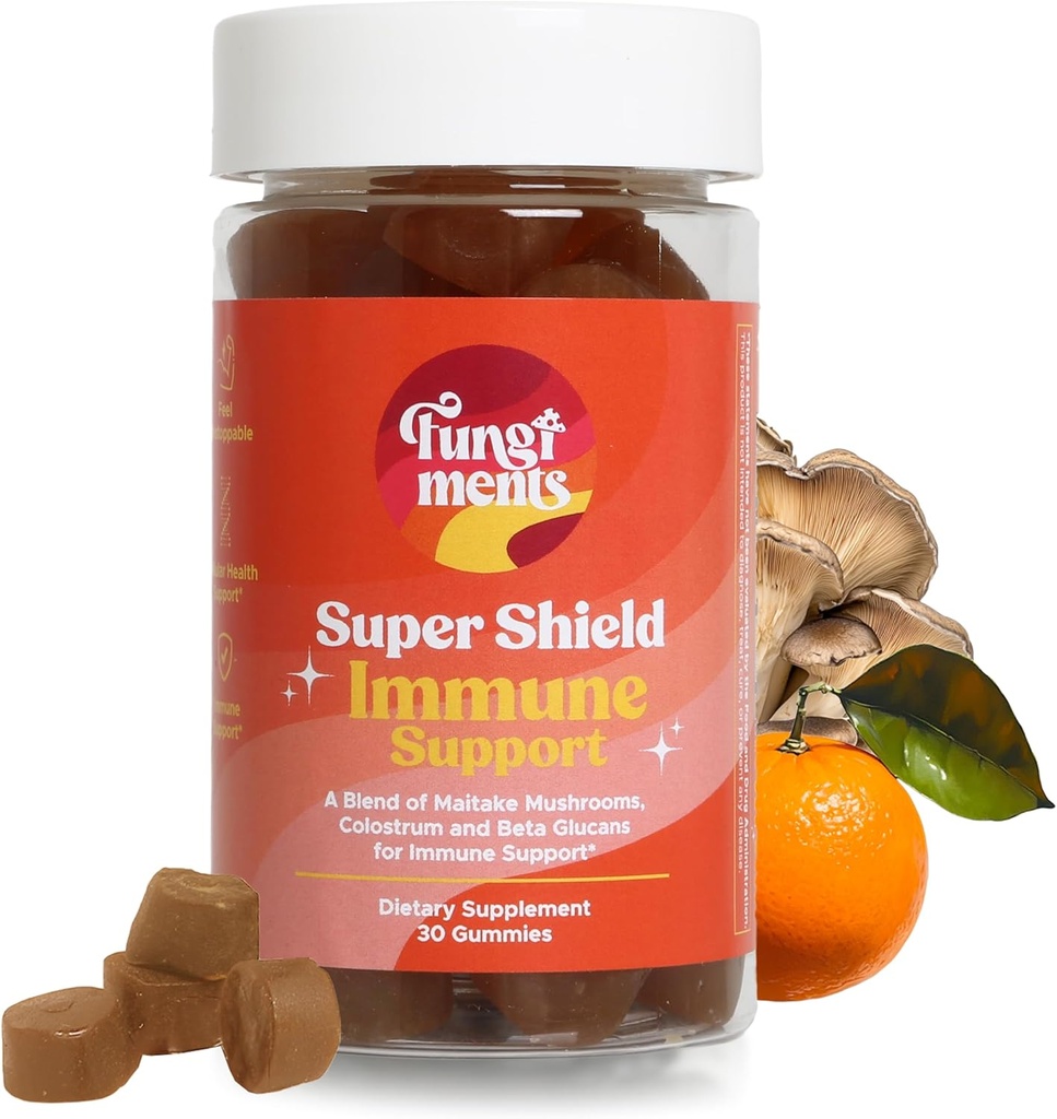 Fungiments Super Shield - Suplemento de setas - Vitamina C, Immune Boost, Mushroom Blend, Black Elderberry, Zinc - Immune Support (30 Mushroom Gummies)