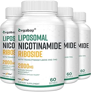 Orgabay Liposomal Nicotinamide Riboside 2000 MG con TMG y Pterostilbene, Boosting NAD+, Support Healthy Aging, 240 Count