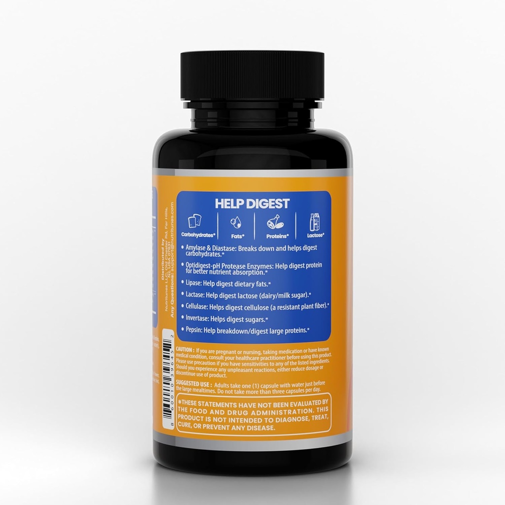 Todo en uno Multi Enzyme Digestive Enzymes Suplemento – Easily Breaks Down Carbs, Fats, Proteins & Dairy – Soporta la digestión saludable, Bloating Relief & Gut Comfort – Vegan, 60 días de suministro