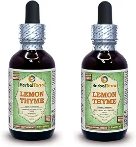 Tomo de limón (Thymus x Citriodorus) Glicérito, Hierba orgánica sin alcohol Extracto líquido libre de alcohol (Marca: HerbalTerra, Proudly Made in USA) 2x2 fl.oz (2x60 ml)