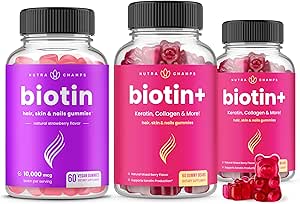 NutraChamps Complete Biotin Bundle para el cabello, piel y uñas. Biotin &amp; Biotin+