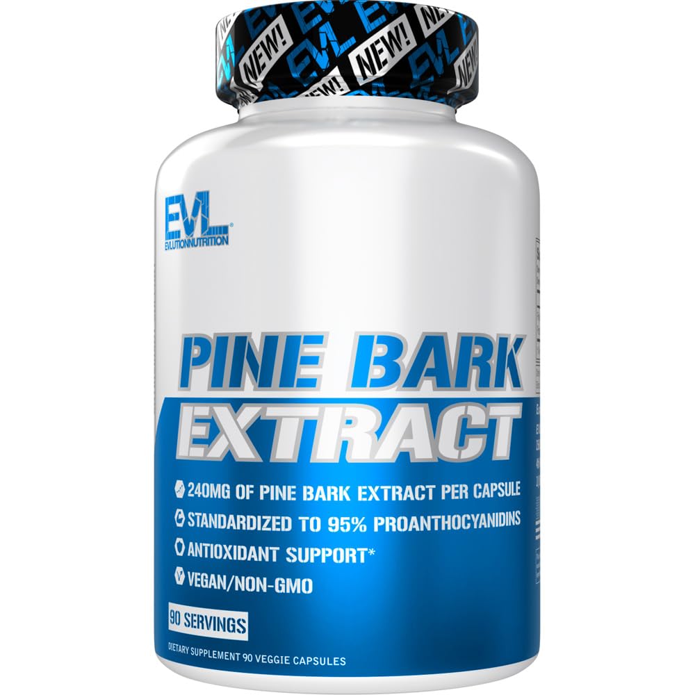 Evlution Nutrition Pine Bark Extract - Antioxidant Support - 240 mg Pine Bark Extract Por Capsule - 95% Proanthocyanidins - Vegan " Non-GMO - Suplemento dietético - 90 Servimientos - 90 cápsulas vegetarianas