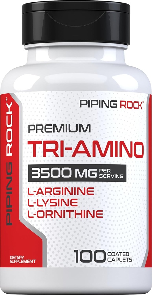 Piping Rock Tri Amino Suplemento TENIDO 100 Caplets ANTE Complejo con L-Arginina, L-Ornithine, L-Lysine ANTE Vegetariano, No GMO, Gluten Free