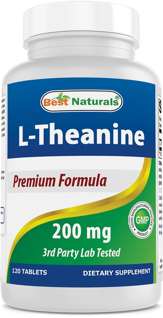 Mejores Naturales L-Theanine 200mg por Tablet (400mg por 2 Tablets) - Promueve la relajación sin somnolencia - 120 Tablas Vegetarianas - (120 Cuenta (Pack de 1))