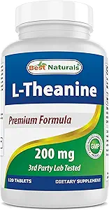 Mejores Naturales L-Theanine 200mg por Tablet (400mg por 2 Tablets) - Promueve la relajación sin somnolencia - 120 Tablas Vegetarianas - (120 Cuenta (Pack de 1))