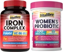 Suplemento de hierro para hombres de mujeres 90Caps &amp; Vitalibre Probióticos para mujeres 100 millones de francos CFU 15 Strains
