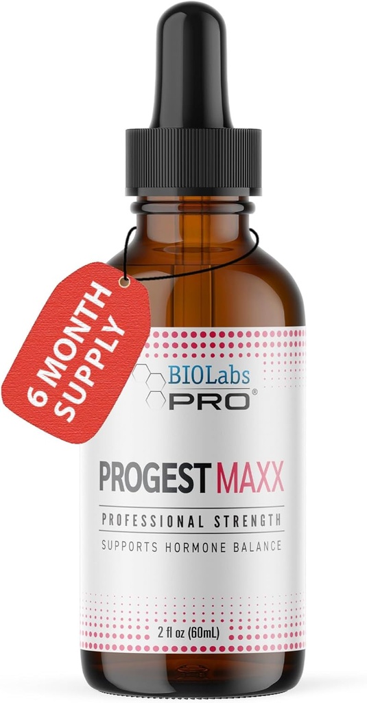 Progest MAXX Progesterone Oil, Natural Bioidentical Progesterone for Women, Hot Flashes & Menopause Support, 2oz Bottle - Six Month Supply