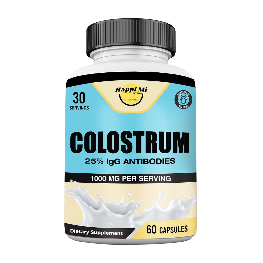 Colostrum Capsules 1000mg Por Serving - Fuente de EE.UU., 25% Inmunoglobulina para soporte inmunitario " Gut Health, 60 cápsulas, 30 servicios