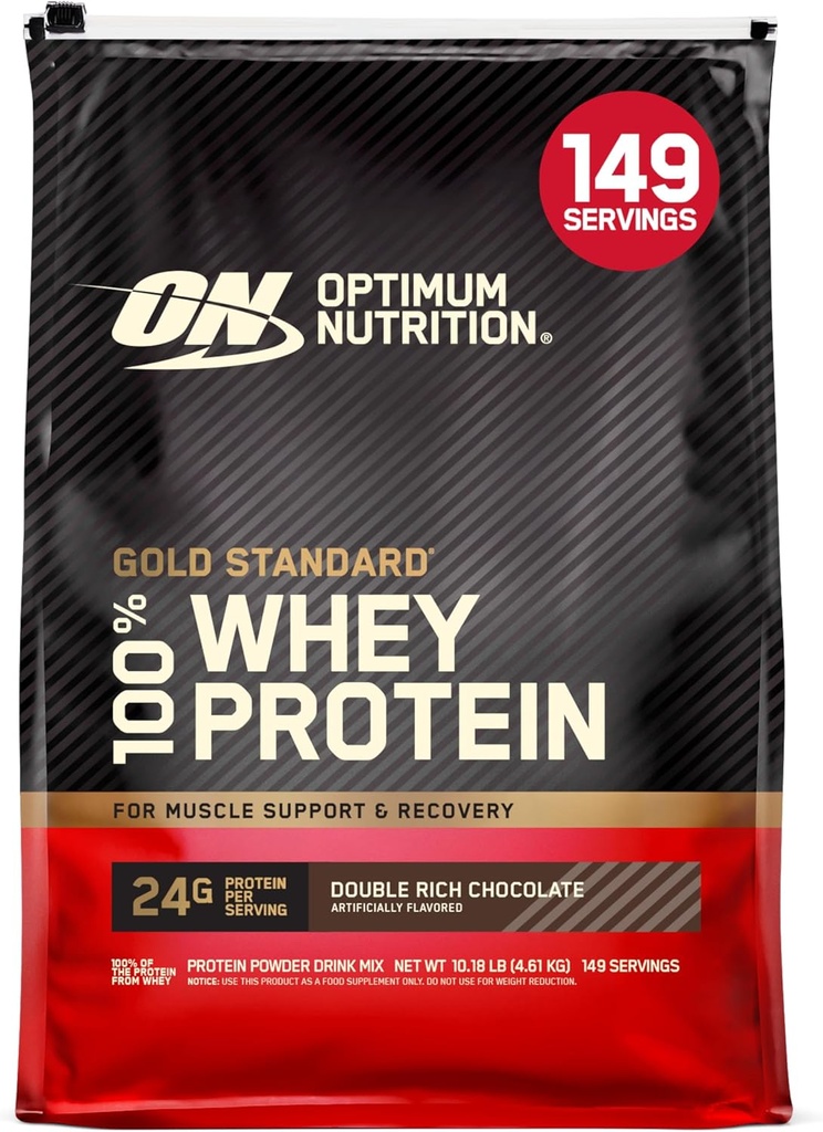 Optimum Nutrition Gold Standard 100% Whey Protein Powder, Double Rich Chocolate 10 Pound (Packaging May Vary)