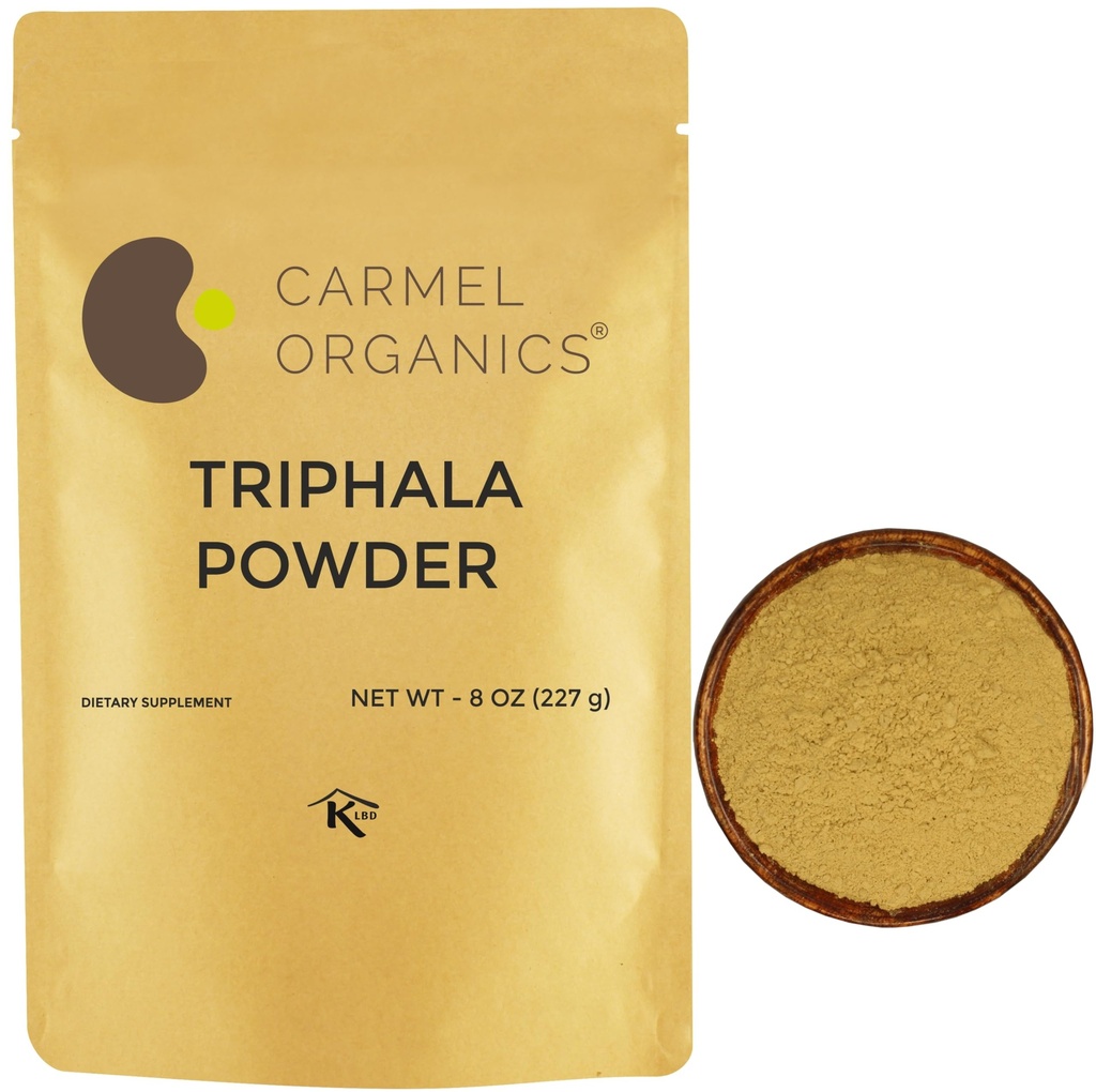 CARMEL ORGANICS Triphala Powder (8 Ounces) for Digestive Support | No Added Preservatives | Equal Blend of Harad, Baheda & Amla Fruits