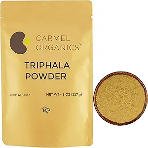 CARMEL ORGANICS Triphala Powder (8 onzas) for Digestive Support Silencio No Añadido Preservatives ← Equal Blend of Harad, Baheda &amp; Amla Fruits