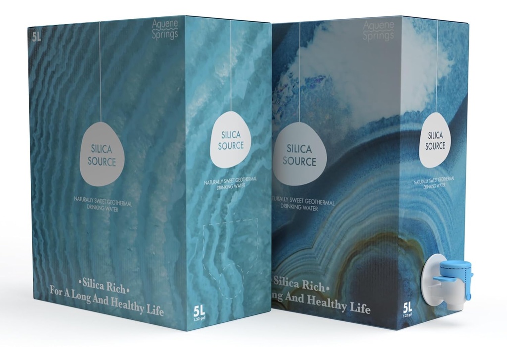 Aquene Springs Silica Source Water, Pure, Silica-Rich Geothermal Water for Daily Hydration, Naturally Filtered, Deuterium Depleted, pH 8., Promotes Cardiovascular Health, Pain Relief y Anti-Aging