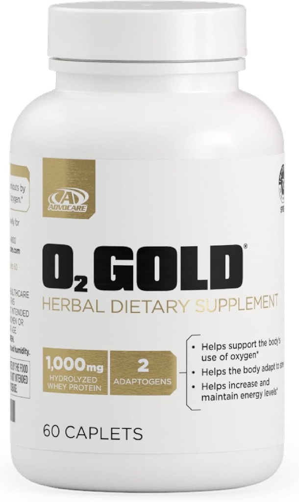 AdvoCare O2 Gold - Suplemento de Oxígeno de Sangre con Root de Rhodiola Rosea " Hidrolyzed Whey Protein - Supports Energy* - 60 Caplets