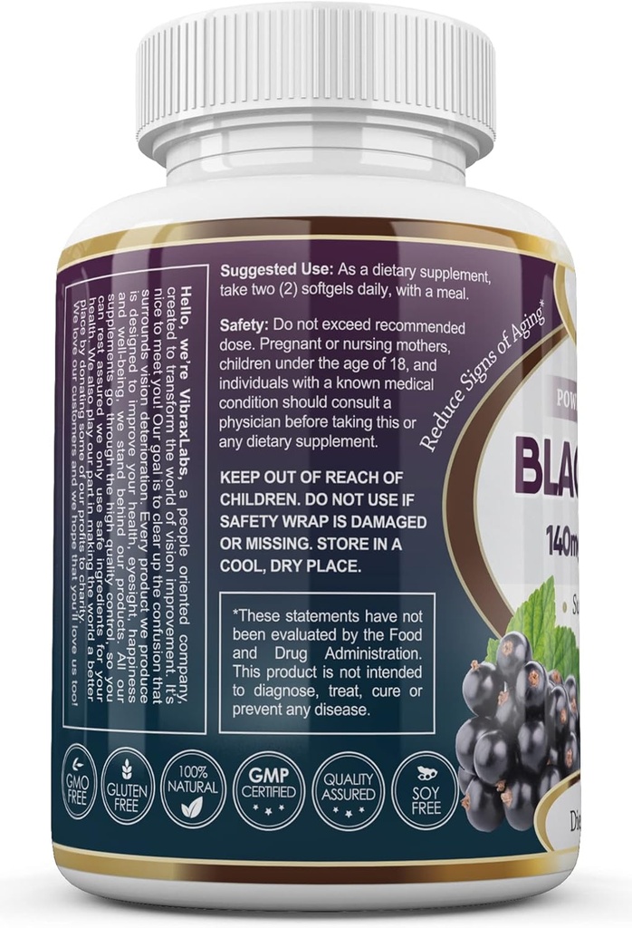 vibraxlabs Black Currant Oil 1000mg - Hexane Free – Natural Anti Aging Antioxidant with High GLA Formula – Supports Hair, Skin, Joint & Eye Health – Premium Black Currant Seed Oil Softgel Supplement
