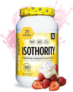Isothority Whey Protein Isolate, Whipped Cream Strawberry, 2 lb - Ultra Absorbable Cadena Aminoácidos (BCAA) Polvo con 25g Por Serving, Low Carb - Build Muscle &amp; Accelerate Recovery