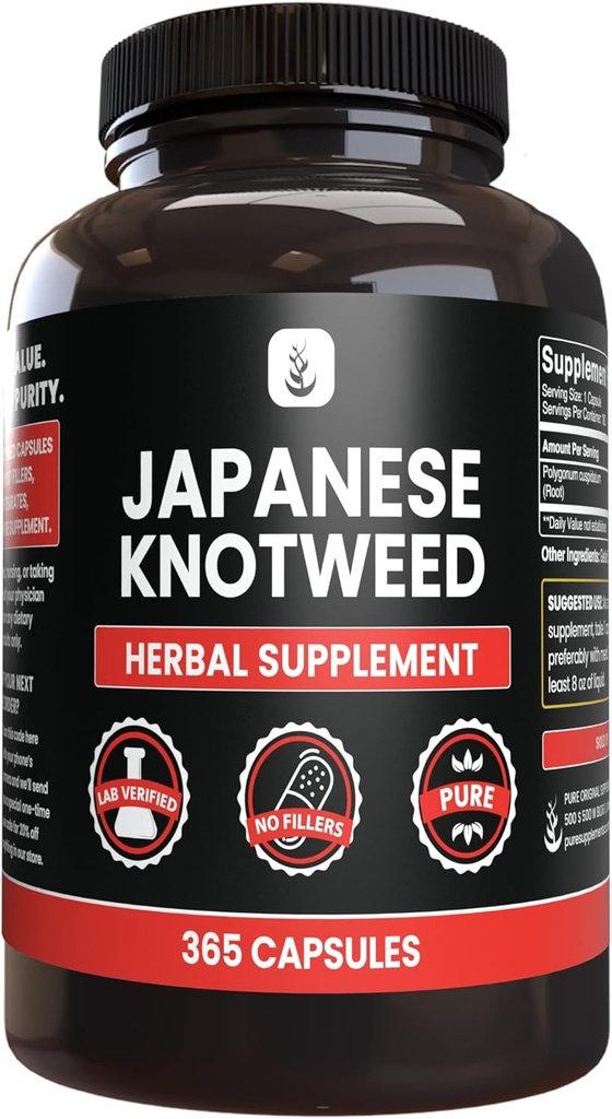 PURE ORIGINAL INGREDIENTES Japonés Knotweed, (365 capsules) No Magnesio Or Rice Fillers, Siempre Puro, Lab Verified