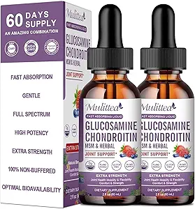 Glucosamina Chondroitin MSM Liquid Drops-w/Elderberry, Boswelia &Hyaluronic Acid-Extra Strength Joint Support Suplemento de Movilidad, Flexibilidad & Bones, Alta Absorción,60ml (2 fl oz)