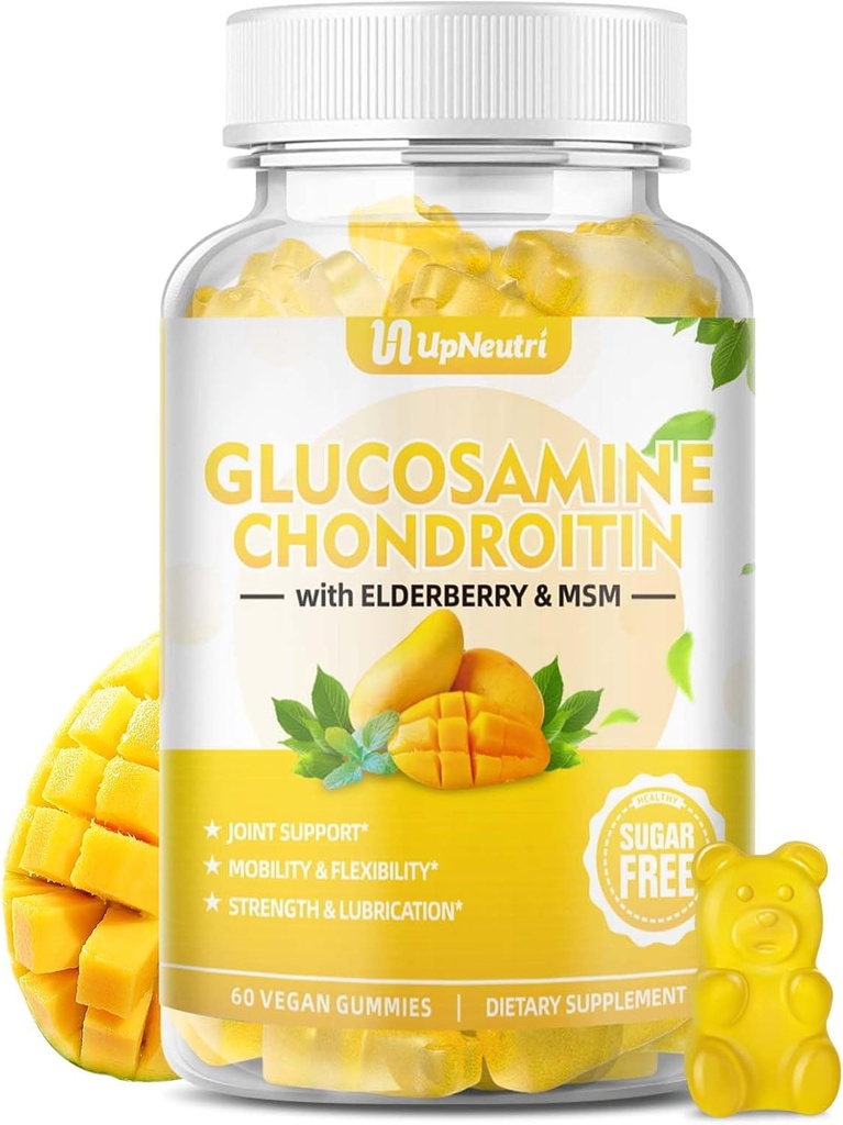 Glucosamina libre de azúcar Gummies de condroitina, fuerza extra 1500mg Glucosamina con condroitina MSM " Elderberry " Turmeric, suplemento de apoyo conjunto para hombres " mujeres mueven la salud conjunta gratuita