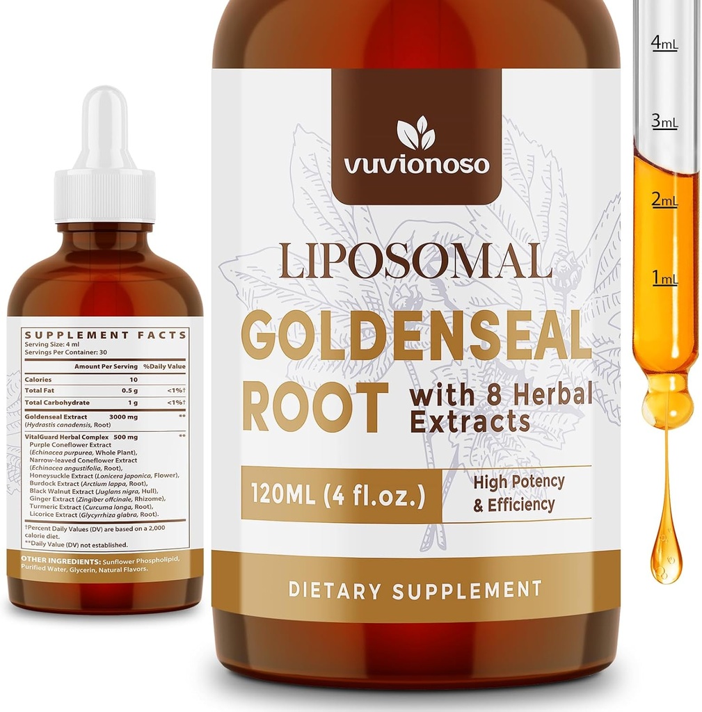 Goldenseal Root Extract 3000mg for Immune and Respiratory Wellness - Fast Absorbing ¦ Sugar-Free ← Vegan  4 Fl Oz