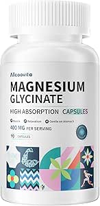 Magnesium Glycinate 400 MG por Serving 100% Chelated for High Absorption, Gentle On Stomach, Non-GMO, 90 cápsulas vegetarianas