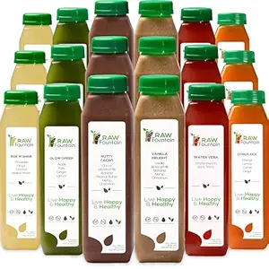 3 Day Protein Juice Cleanse by Raw Fountain, All Natural Raw Detox Cleanse, Cold Pressed Fruits, Vegetables, Vainilla y Chocolate Flavor, Tasty and Energizing, 18 Bottles 12oz, 3 Ginger Shots