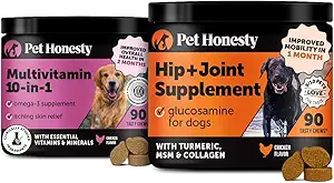 10 en 1 Multivitamin + Hip &amp; Joint Health Soft Chew Supplement Bundle - Dog Vitamins - Glucosamine Chondroitin, Omegas, Turmeric y MSM para la salud general del perro, suplemento conjunto para perros.
